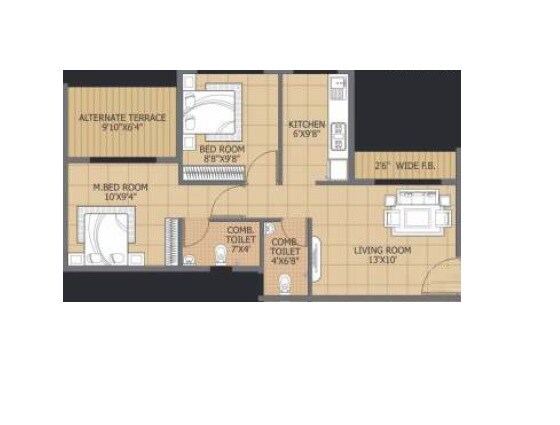 Floor plan of 2 BHK 442 Sq. Ft. Apartment in Enrich Hills, Thane