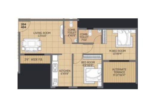 Floor plan of 2 BHK 540 Sq. Ft. Apartment in Enrich Hills, Thane