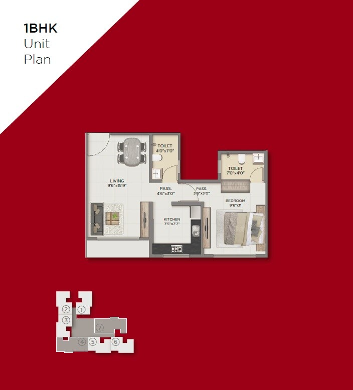 Floor plan of 1 BHK Apartment - 435 sq. ft. in Enviro Affinity, Thane
