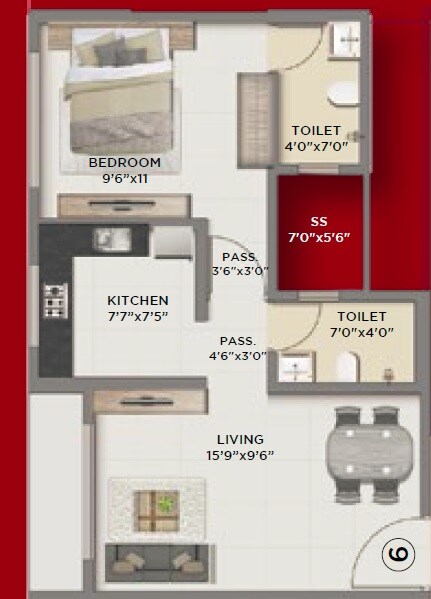 Floor plan of 1 BHK Apartment - 457 sq. ft. in Enviro Affinity, Thane