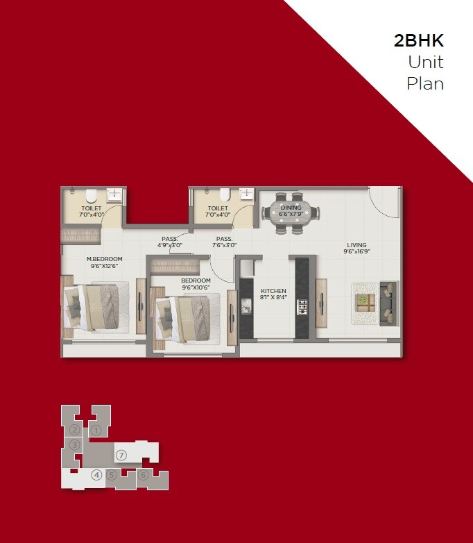 Floor plan of 2 BHK Apartment - 635 sq. ft. in Enviro Affinity, Thane