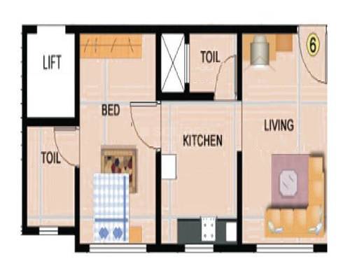 Floor plan of 1 BHK 307 Sq. Ft. Apartment in Expert Shanti Heights, Thane