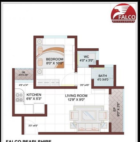 Floor plan of 1 BHK 312 Sq. Ft. Apartment in Falco Cheshire, Thane