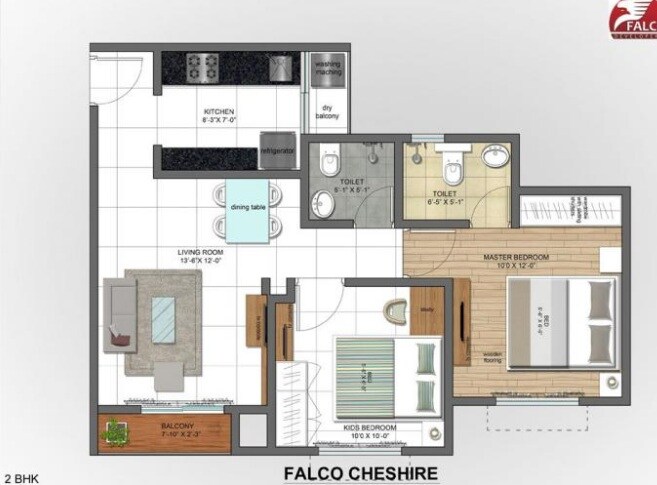 Floor plan of 2 BHK 519 Sq. Ft. Apartment in Falco Cheshire, Thane