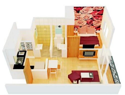 Floor plan of 1 BHK 565 Sq. Ft. Apartment in Falco Greenshire, Thane
