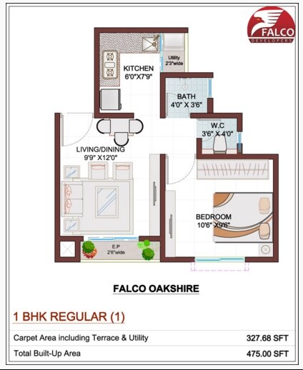 Floor plan of 1 BHK Apartment - 475 sq. ft. in Falco Oakshire, Thane