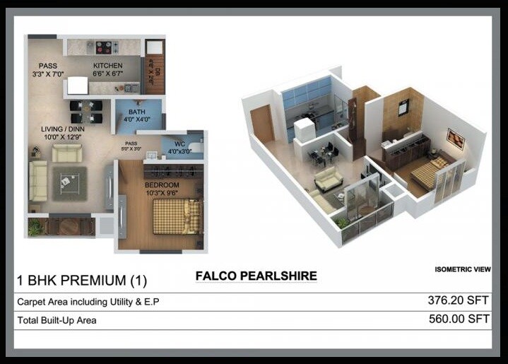 Floor plan of 1 BHK Apartment - 325 sq. ft. in Falco Pearlshire, Thane