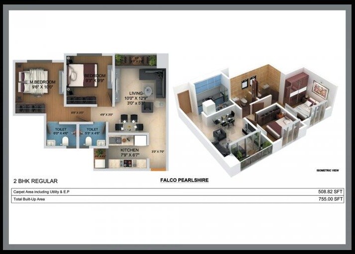 Floor plan of 2 BHK Apartment - 476 sq. ft. in Falco Pearlshire, Thane