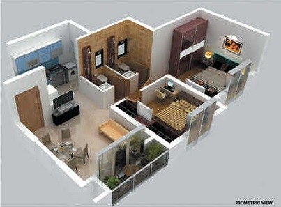 Floor plan of 2 BHK 489 Sq. Ft. Apartment in Falco Rivershire, Thane