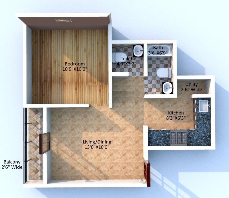 Floor plan of 1 BHK 278 Sq. Ft. Apartment in Falco Woodshire, Thane