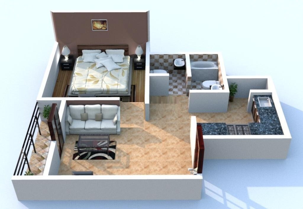 Floor plan of 1 BHK 365 Sq. Ft. Apartment in Falco Woodshire, Thane