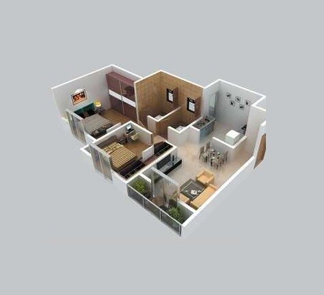 Floor plan of 2 BHK 432 Sq. Ft. Apartment in Falco Woodshire, Thane