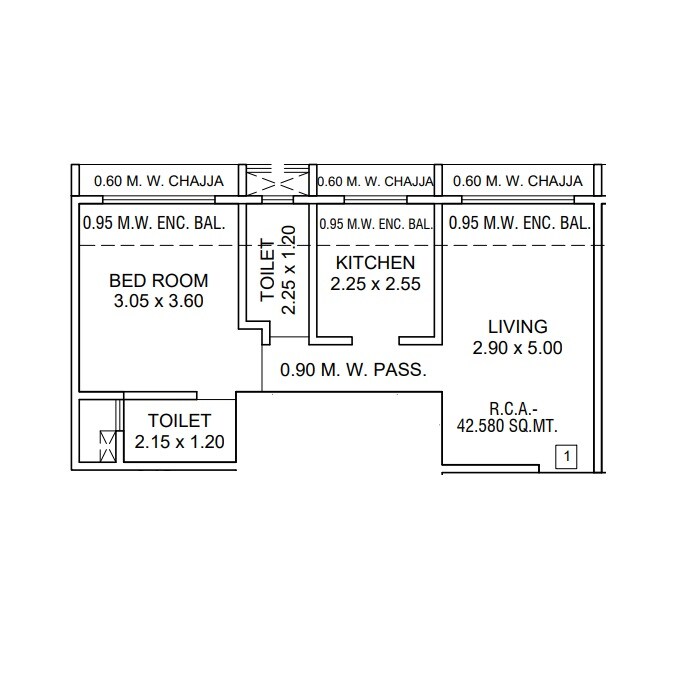Floor plan of 1 BHK 458 Sq. Ft. Apartment in Fateh Hidayah, Thane