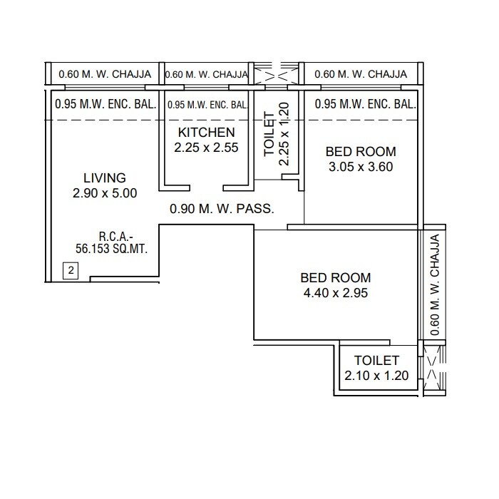 2 BHK 604 Sq. Ft. Apartment