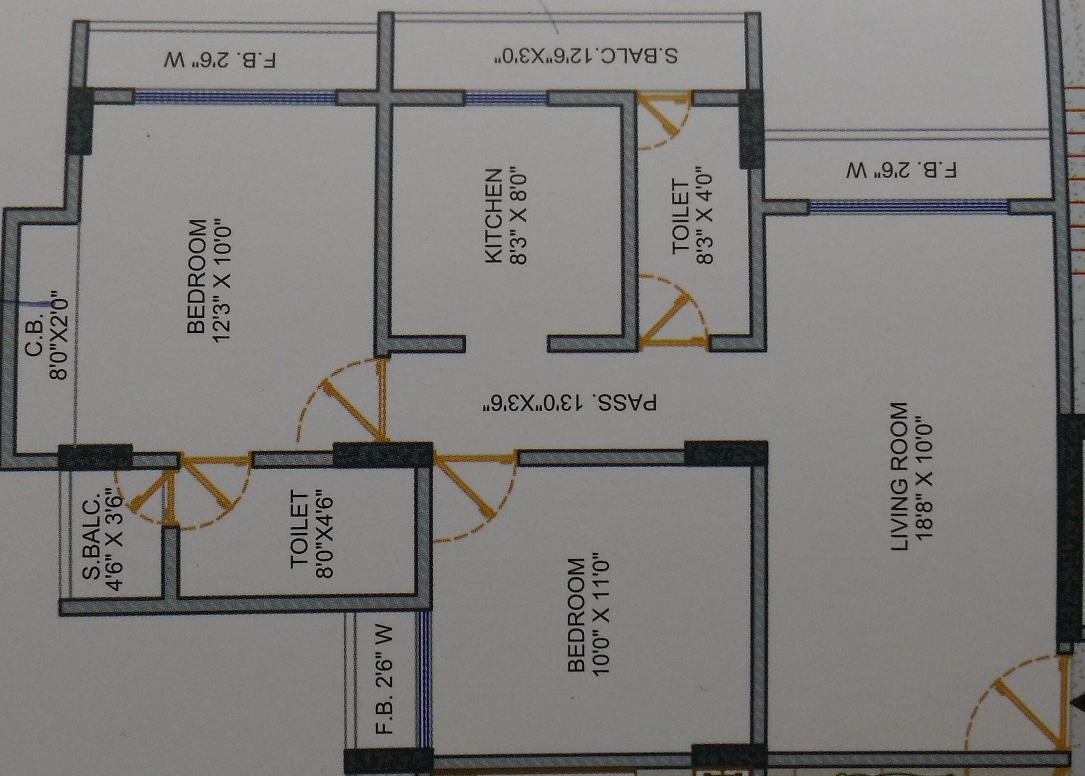Floor plan of 2 BHK 1040 Sq. Ft. Apartment in Fenklin Belleza, Thane