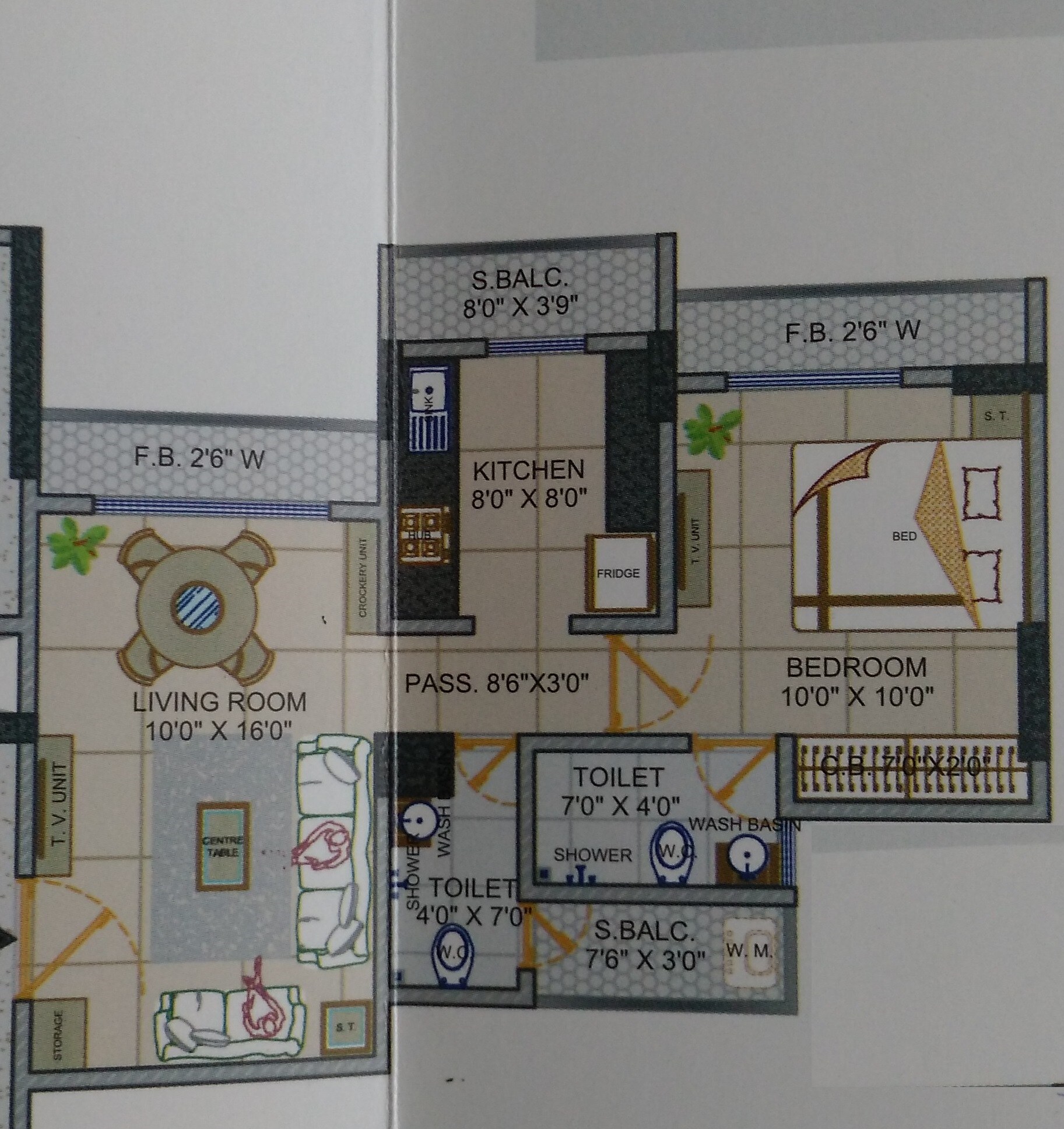 Floor plan of 1 BHK 735 Sq. Ft. Apartment in Fenklin Belleza, Thane