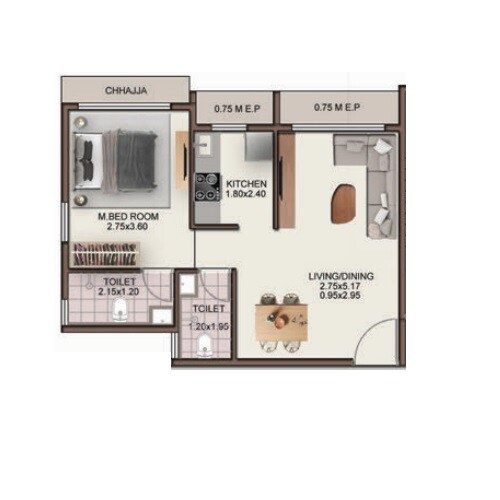 1 BHK 394 Sq. Ft. Apartment
