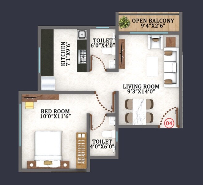 Floor plan of 1 BHK 438 Sq. Ft. Apartment in Fortune Shanu Majestic, Thane