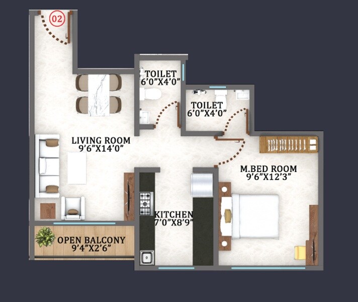 Floor plan of 1 BHK 462 Sq. Ft. Apartment in Fortune Shanu Majestic, Thane