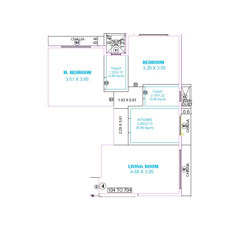 2 BHK 612 Sq. Ft. Apartment