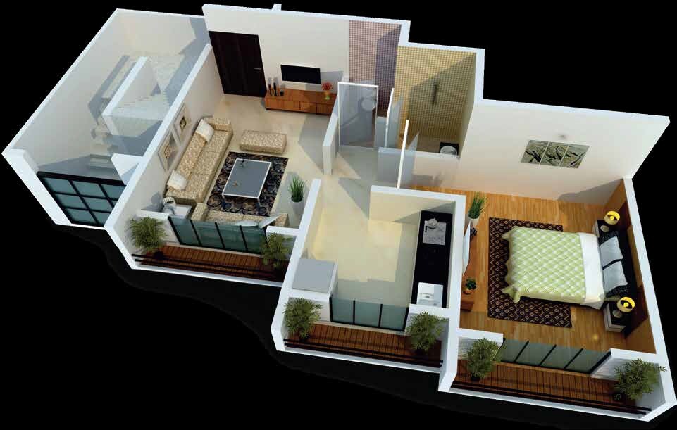 Floor plan of 1 BHK 387 Sq. Ft. Apartment in G Corp Tansa City One, Thane