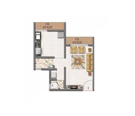 Floor plan of 258 Sq. Ft. Studio in G Corp Tansa City One, Thane