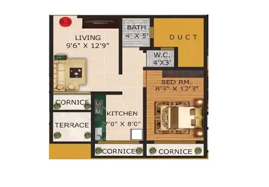 Floor plan of 1 BHK 400 Sq. Ft. Apartment in Gagangiri Vastu Rachana, Thane