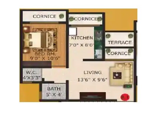 Floor plan of 1 BHK 420 Sq. Ft. Apartment in Gagangiri Vastu Rachana, Thane