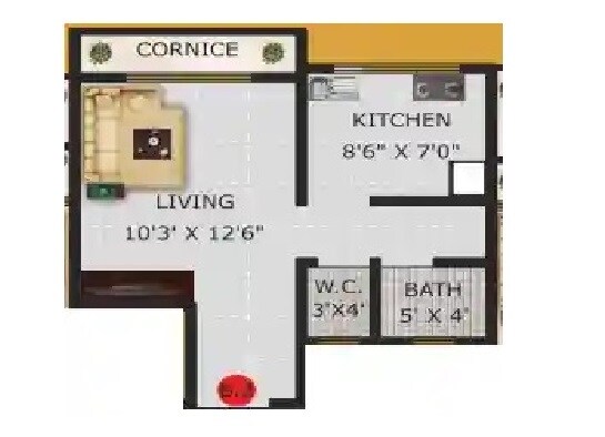 Floor plan of 279 Sq. Ft. Studio in Gagangiri Vastu Rachana, Thane