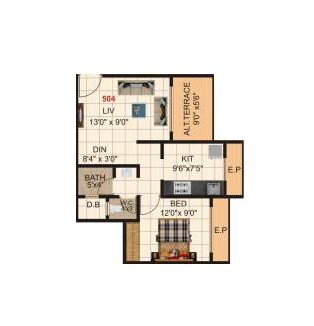 Floor plan of 1 BHK 378 Sq. Ft. Apartment in Gajanan Icon, Thane
