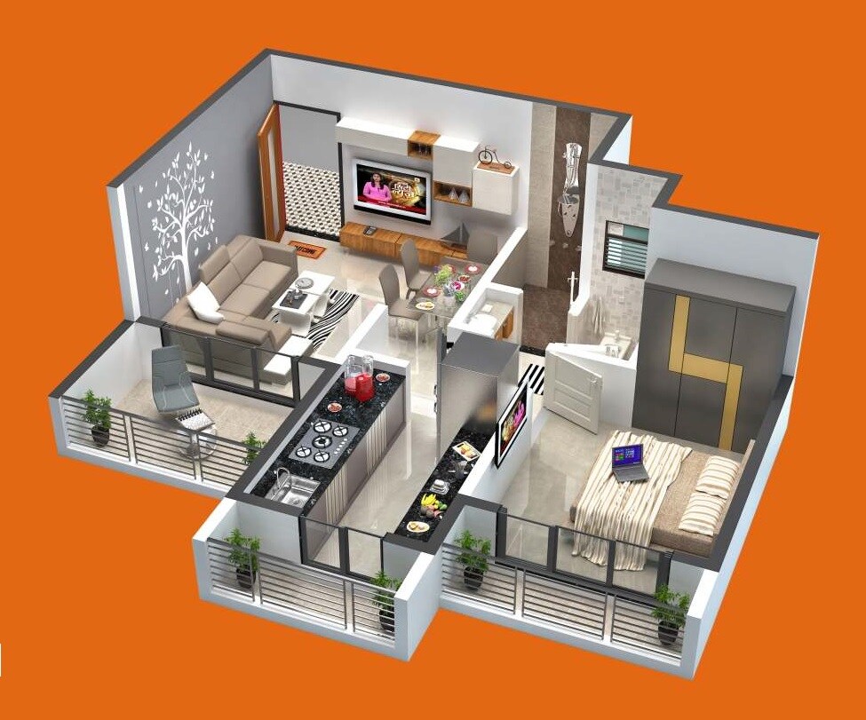 Floor plan of 1 BHK 431 Sq. Ft. Apartment in Gajanan Icon, Thane