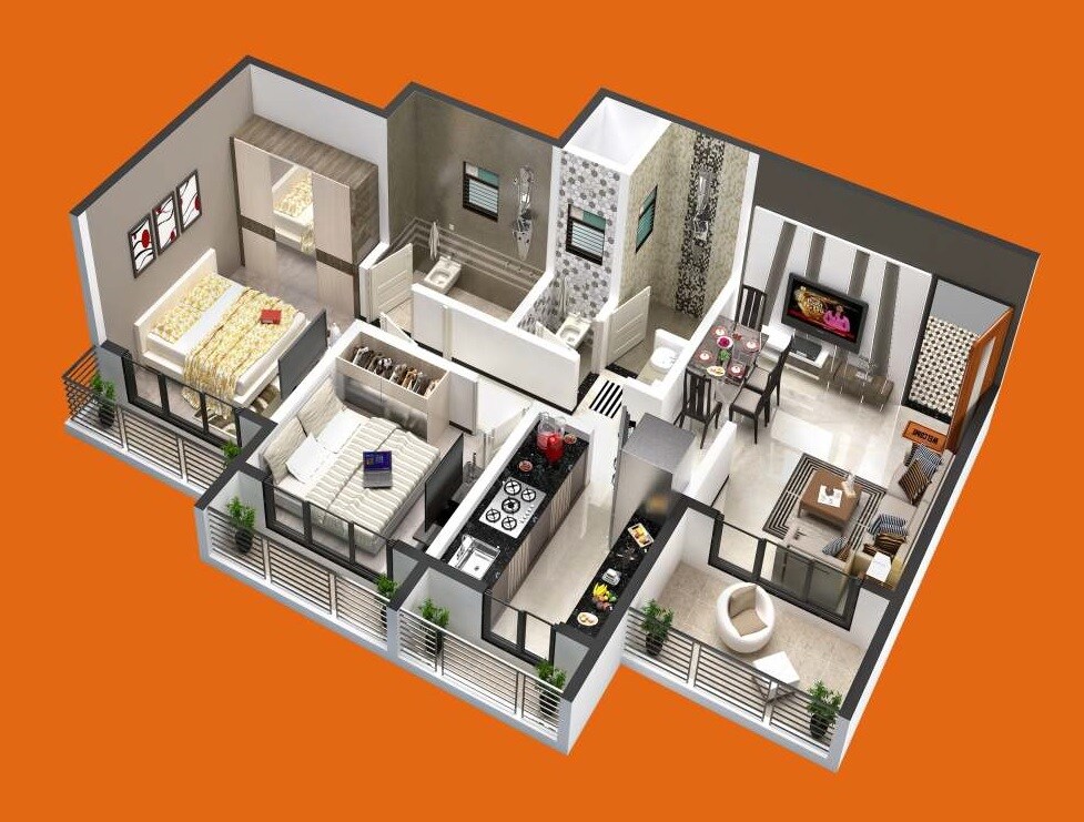 Floor plan of 2 BHK 505 Sq. Ft. Apartment in Gajanan Icon, Thane