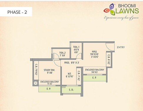 Floor plan of 339 Sq. Ft. Studio in Gajra Bhoomi Lawns Phase II, Thane
