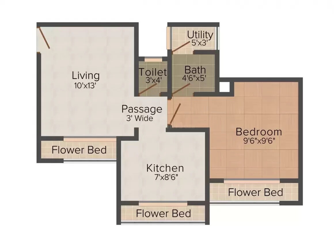 Floor plan of 1 BHK 670 Sq. Ft. Apartment in Gajra Bhoomi Sky Lawns, Thane