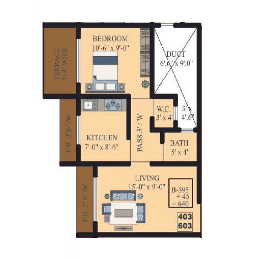 Floor plan of 1 BHK 291 Sq. Ft. Apartment in Ganapati Residency Badlapur, Thane