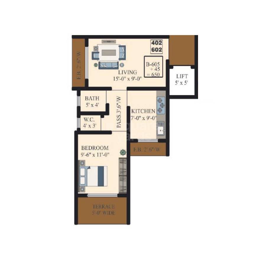 Floor plan of 1 BHK 399 Sq. Ft. Apartment in Ganapati Residency Badlapur, Thane