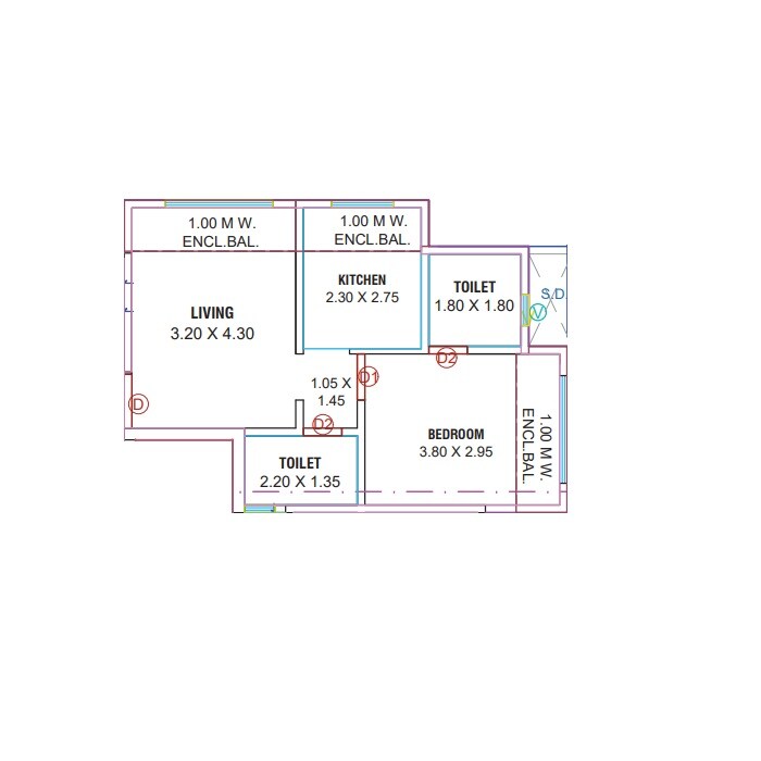 Floor plan of 1 BHK Apartment - 446 sq. ft. in Ganraaj Shreyas, Thane