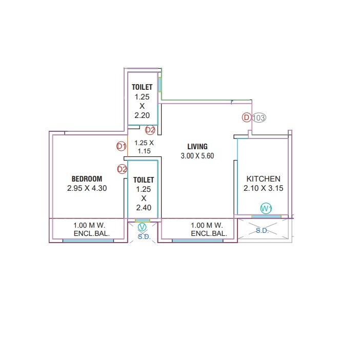 Floor plan of 1 BHK Apartment - 499 sq. ft. in Ganraaj Shreyas, Thane