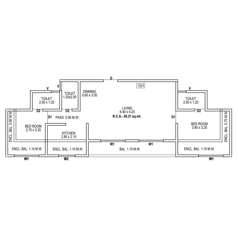 2 BHK 817 Sq. Ft. Apartment