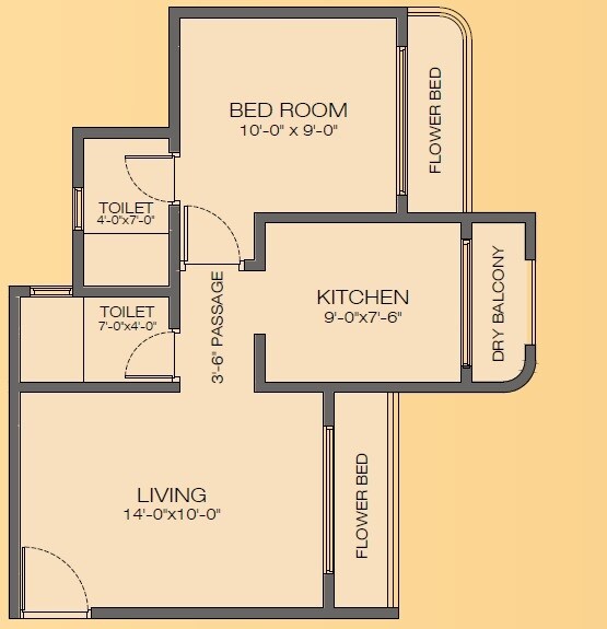 Floor plan of 1 BHK 385 Sq. Ft. Apartment in Gaurav Enclave I, Thane