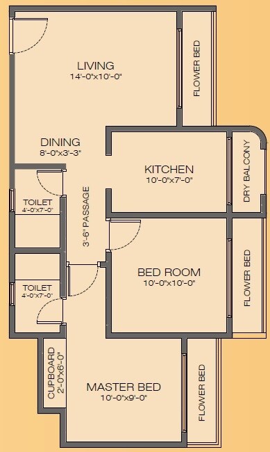 Floor plan of 2 BHK 538 Sq. Ft. Apartment in Gaurav Enclave I, Thane