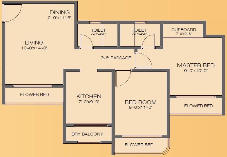Floor plan of 2 BHK 790 Sq. Ft. Apartment in Gaurav Enclave I, Thane