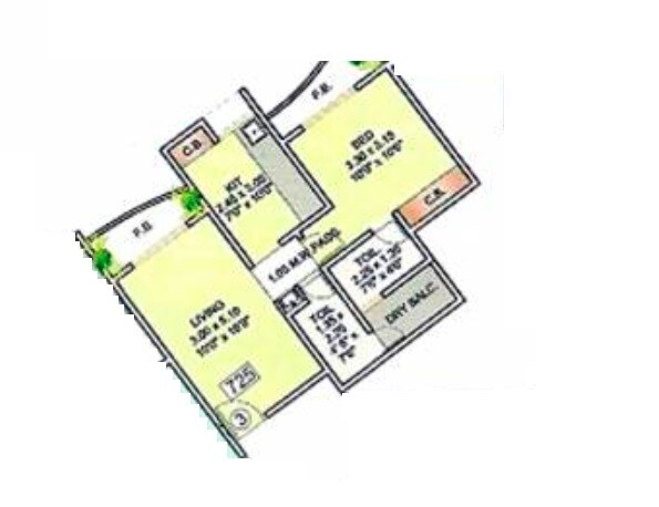 Floor plan of 1 BHK 446 Sq. Ft. Apartment in Gaurav Purushottam Nayan Apartment, Thane