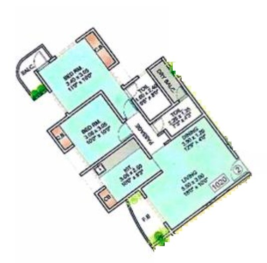 Floor plan of 2 BHK 616 Sq. Ft. Apartment in Gaurav Purushottam Nayan Apartment, Thane