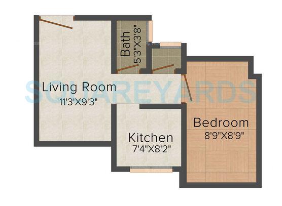 Floor plan of 1 BHK 550 Sq. Ft. Apartment in Gauri Vinayak Kashish Galaxy, Thane