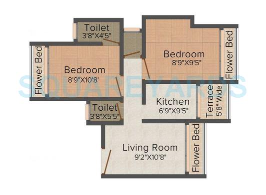 Floor plan of 2 BHK 850 Sq. Ft. Apartment in Gauri Vinayak Kashish Galaxy, Thane