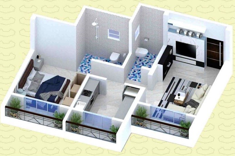 Floor plan of 1 BHK 480 Sq. Ft. Apartment in Gauri Vinayak Kashish Skylark, Thane