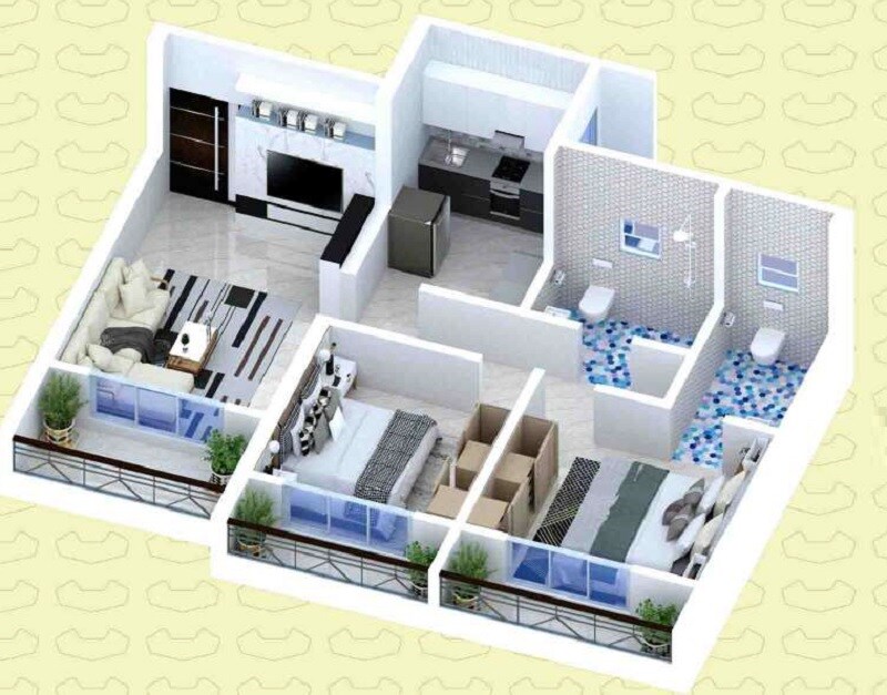 Floor plan of 2 BHK 650 Sq. Ft. Apartment in Gauri Vinayak Kashish Skylark, Thane