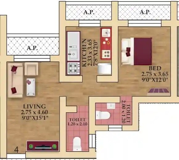 Floor plan of 1 BHK 234 Sq. Ft. Apartment in Gaurivinayak Shubham Monolith Apartment, Thane