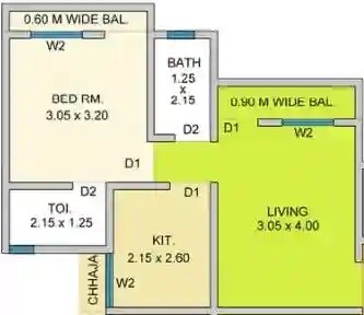 Floor plan of 1 BHK 259 Sq. Ft. Apartment in Gayatri Complex Dombivli, Thane